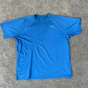 Nike Dri Fit Athletic Shirt Mens Medium Blue Short Sleeve Training Gym Running